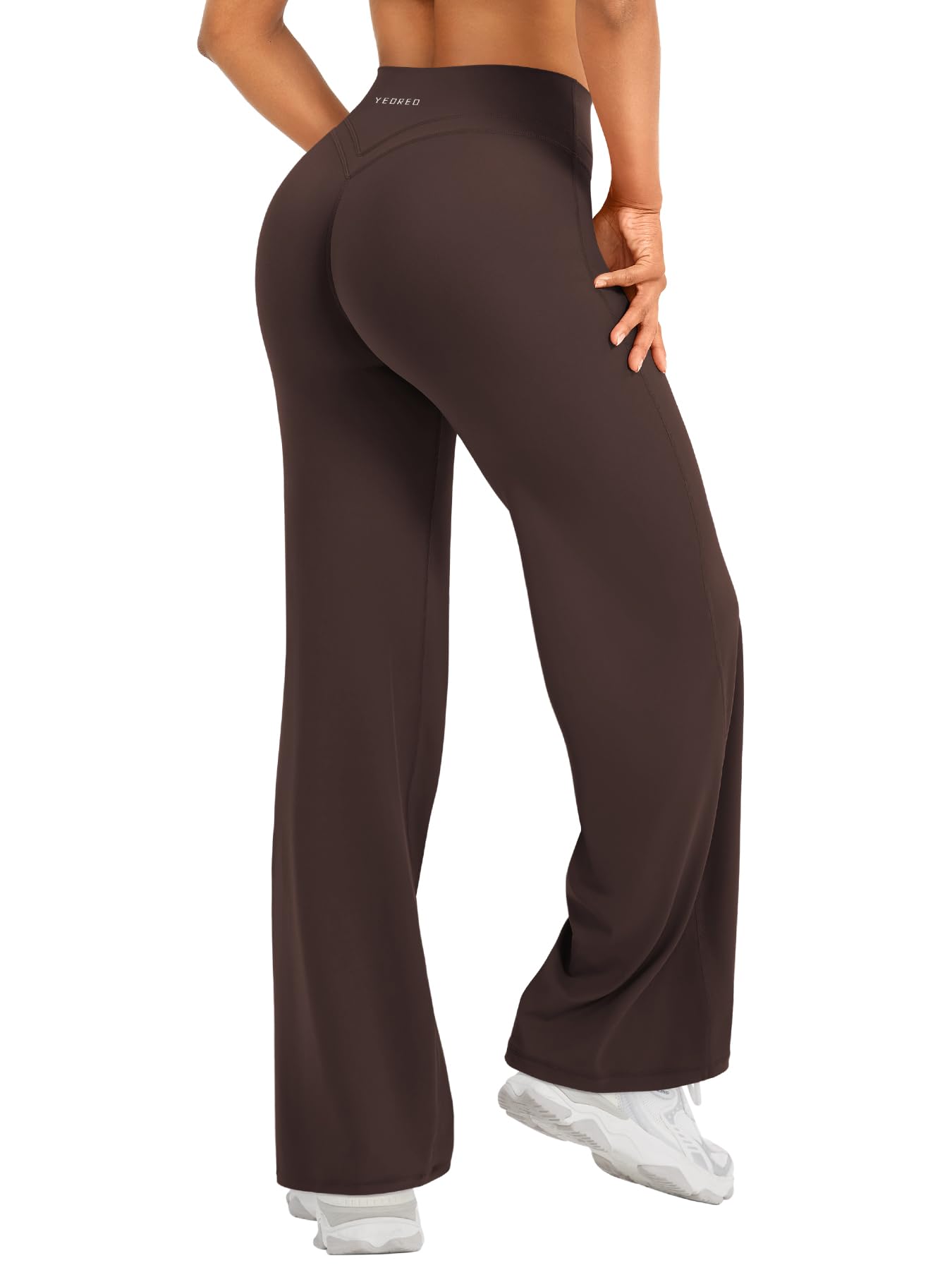 YEOREO Straight Leggings Damen Invisible Scrunch Hohe Taille Gym Pants No Front Seam Weitem Bein Yoga Hose Blickdicht Elastische Flared Leggings Soft Nahtlose Sport Schlaghose