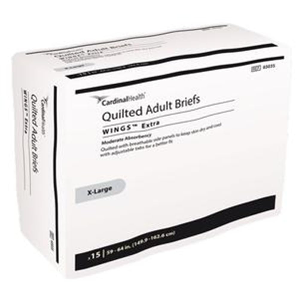Cardinal Health™ Quilted Adult Briefs, Wings™ Extra, Moderate Absorbency, Beige, X-Large, Case of 60 (4 Bags of 15)