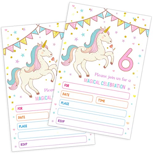 Qupt Unicorn Birthday Party Invitation Cards, 6Th Birthday Party Invitations Cards, Fill In The Blank Birthday Party Invites - 20 Cards With 20 Envelopes (Ma) #TOP1