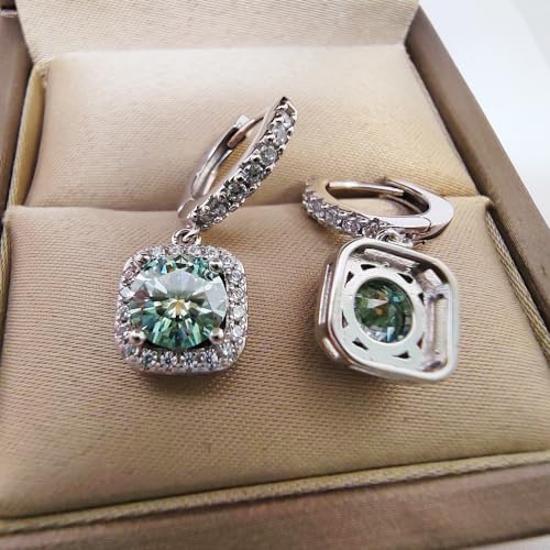 Wedding Moissanite Earrings for Women - 2.0ct Teal Moissanite S925 Silver Plated 18K White Gold Jewelry Anniversary Earrings Gift4