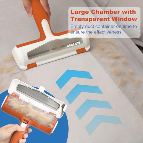 Image of ACE2ACE Pet Hair Remover Roller, Reusable Animal Hair Removal Brush for Dogs and Cats, Visible Self Clean Pet Fur from Carpet, Furniture, Rugs, Laundry, Clothes and Bedding, Sofa, Orange