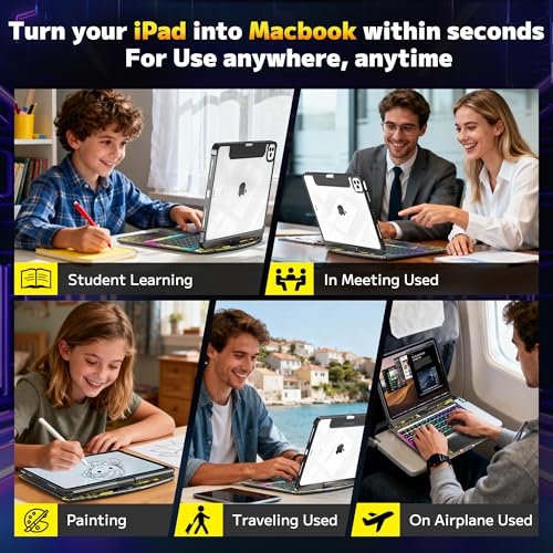 Image of Clear Keyboard Case for iPad Air 13 inch (M3 /M2, 2025 /2024) & Pro 12.9 inch (3 /4 /5 /6th Gen) 360 Swivel Multi-Touch Trackpad with Wireless Bluetooth 7-Color Backlight, Pencil Holder Black