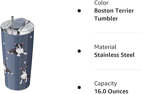 Miniatura 5 de Boston Terrier SERENGETI - Vaso aislado al vacío de acero inoxidable de 16 onzas con tapa a prueba de derrames, impresión 3D, taza de viaje aislada