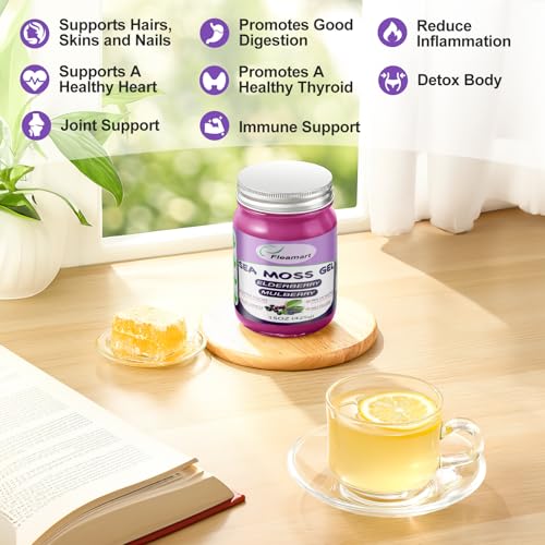 Seamoss Gel Elderberry Flavor 15 OZ - Natural Irish Sea Moss Gel Organic Raw for Thyroid Digestive Support Wildcrafted Sea Moss Gel Organic Raw Non-GMO