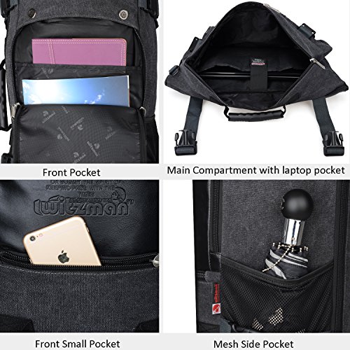 WITZMAN Men Travel Backpack Canvas Rucksack Vintage Duffel Bag 2012 (21 inch Canvas Black)