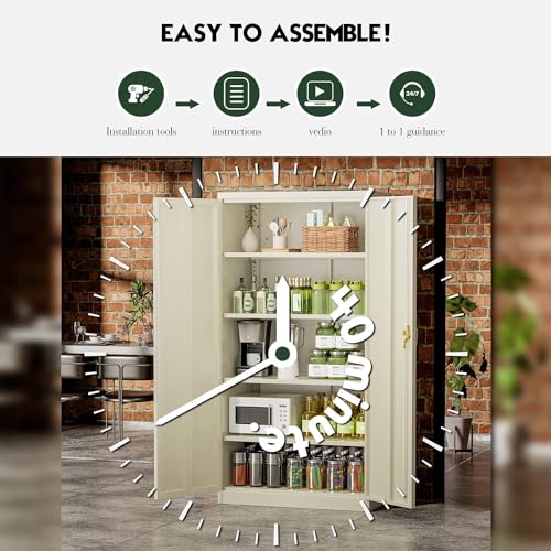 Greenvelly Metal Garage Storage Cabinet with Locking Doors, 72” Lockable Storage Cabinet with Adjustable Shelves, Steel Tool Cabinets, Grey Metal File Cabinet for Home Office, Garage (36" W x 18" D)