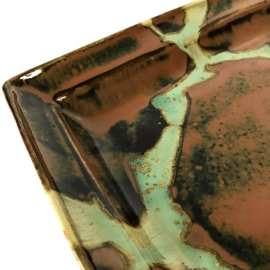 益子焼 飾り皿 【柿図】 木村一郎 傑作 益子焼益子窯 柿釉 竹絵皿 飾り皿 共箱付き 伝統