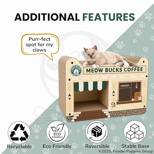 Image of Foodie Puppies Cat Scratching Pad for Cats and Kittens - (Meow Bucks Coffee Scratcher) | Corrugated Cat Scratcher Cardboard for Indoor Cats, Kitten for Furniture Protection, Durable Texture Design