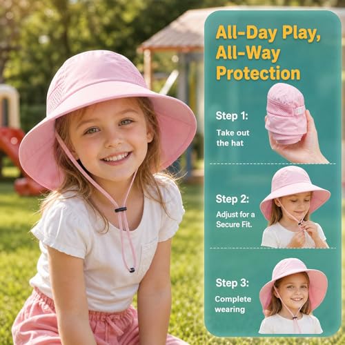 BGFUO Chapeau Soleil Bébé UPF 50+, Chapeau Anti UV Enfant avec Protection Nuque, Large Bord Respirant, Chapeau Bébé Garçon Fille Réglable avec Cordon, 0-12 Ans – vue 5