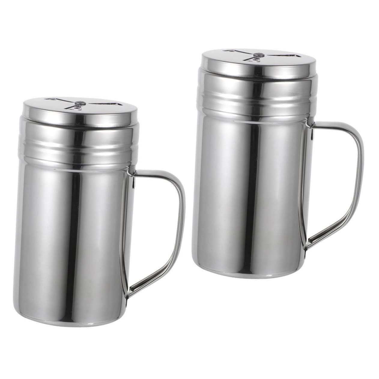 Happyyami Shakers Handle Set of 2 Stainless Steel Condiment Jars Pepper Dispenser Salt Dispenser for Kitchen