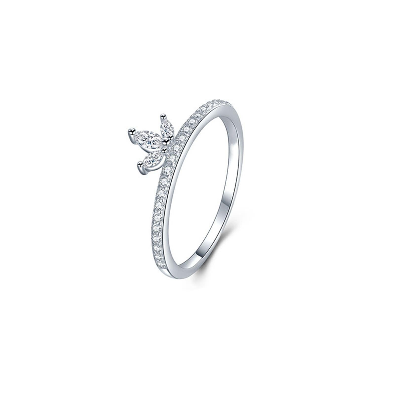 Anillo de oro blanco de 9 K/14 K para mujer, anillo de moissanite, piedras con incrustaciones de flores para parejas, anillos para mujer