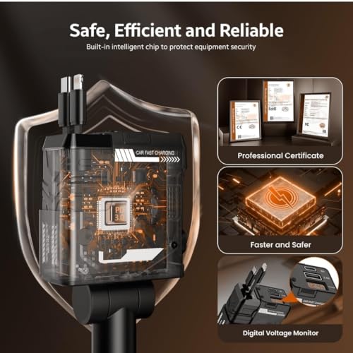 Image of Fire Turtle 100W 4-in-1 Retractable Car Charger, Dual USB Fast Charging Adapter with 31.5-Inch Cables, Compatible with iPhone 15 /14 /13 /12 Pro Max, iPad, Pixel, and Other Devices (Rectabel Charger)