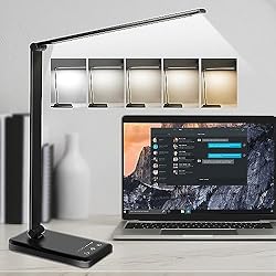 Lamparas Flexo Nestling Lámpara Escritorio LED, Flexo LED Escritorio, Cuidado Ocular Luz Lampara Escritorio con 5 Modos, 10 Niveles de Brillo, Puerto de Carga USB C, Función de Memoria, Temporizador de 30/60min