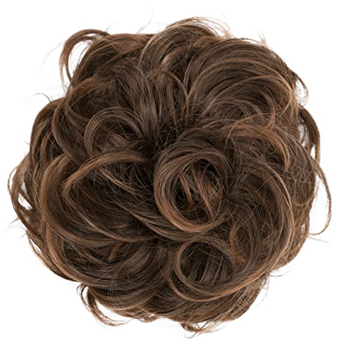 CAISHA Scrunchie Haarteil Haargummi Dutt Haarverdichtung Groß Emilia Gewellt Unordentlich DM15cm Braun Mix G23E