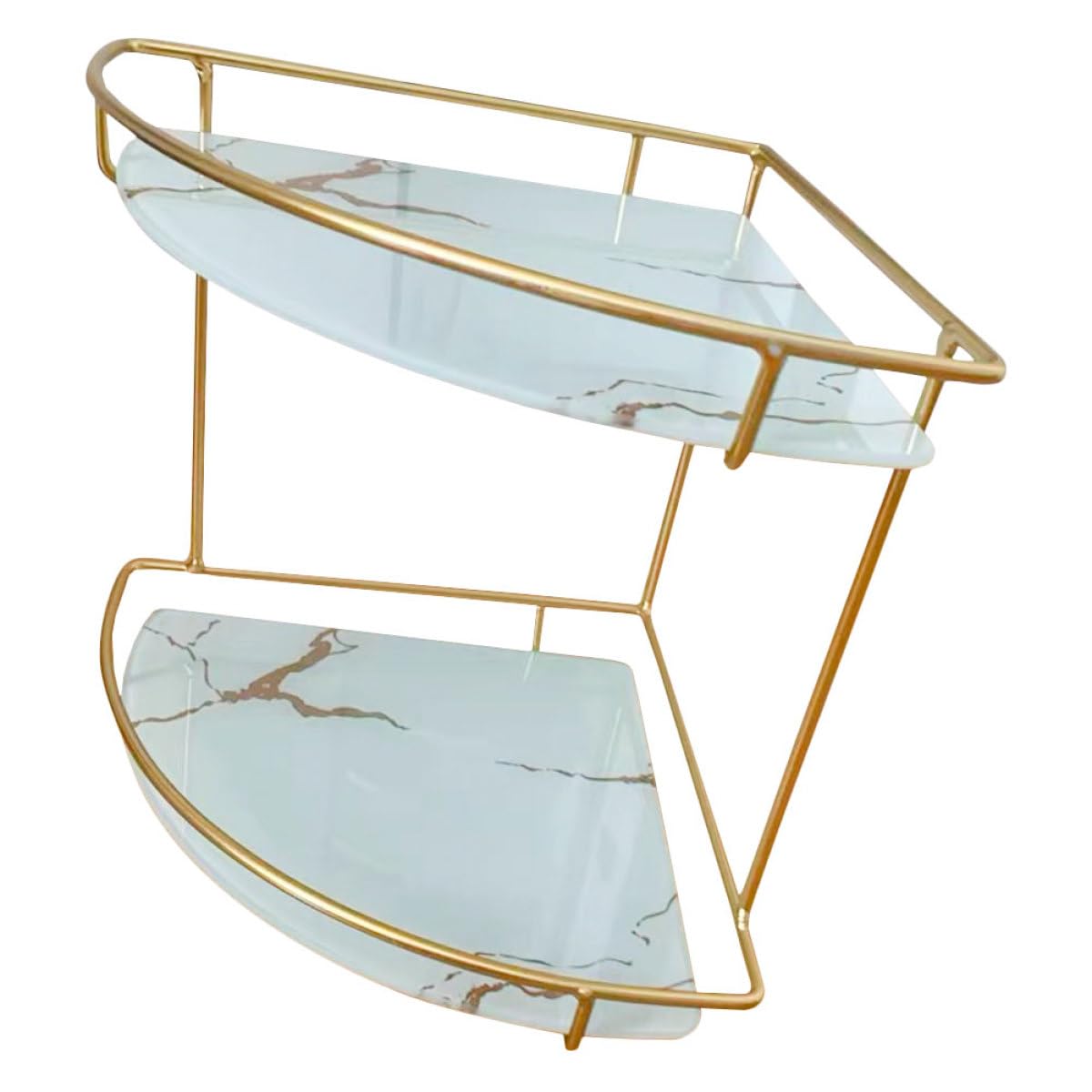 Estante de baño de esquina para ganar espacio con soporte triangular dorado de dos niveles