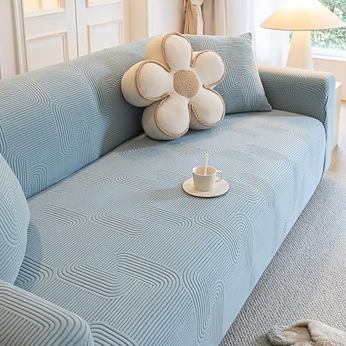 GPRL Funda De Sofá De Felpa para Sofás De 1 A 5 Plazas Funda Elástica Antideslizante con Reposabrazos Duradera Y Resistente A La Abrasión para Sofás De Salón,Azul(235-300cm)
