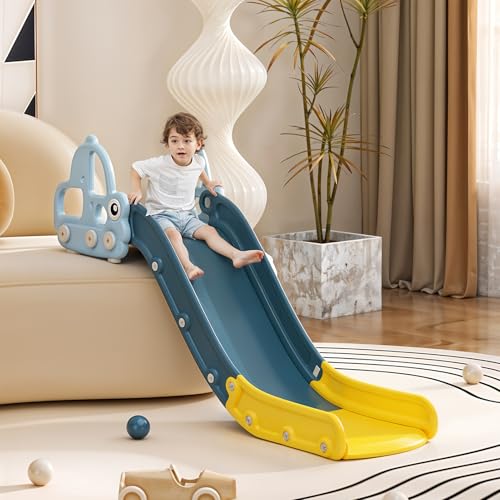 FUKEA Sofa Slide Toddler Slide Indoor Kids Slide with Extended Length Baby Car Slide for Bed Couch Slide for Toddler Age 1-3 Blue