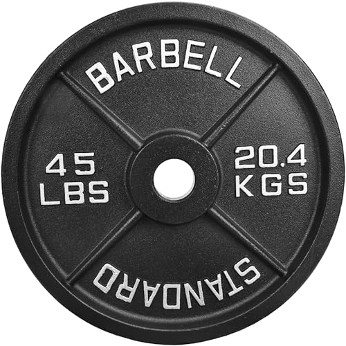 Fitvids Olympic Cast Iron 2-Inch Weight Plate for Strength Training & Weightlifting, Multiple Weights Available, 45LB (Single)