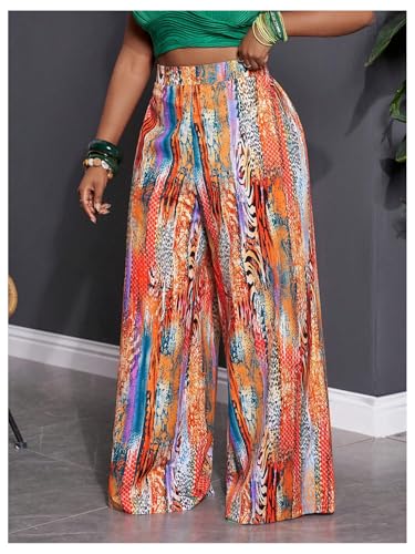 MakeMeChic Women's Plus Size Pants Boho Graphic Print Wide Leg High Waisted Summer Trousers2