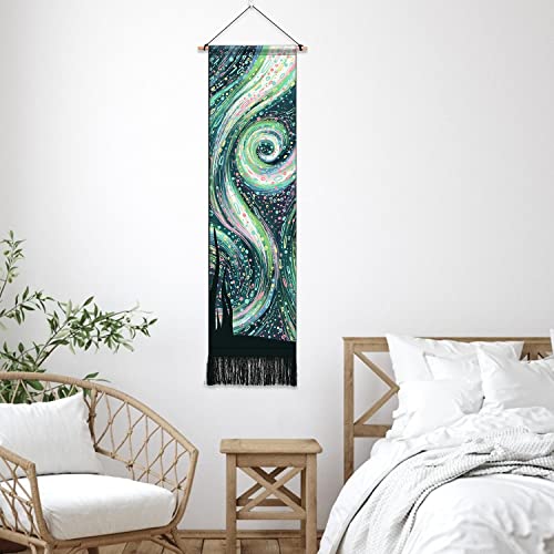 Starry Sky Tapestry Galaxy Tapestry, Space Tapestry Wall Hanging, Psychedelic Vertical Tapestry For Bedroom Aesthetic, Mysterious Nebula Stars Wall Tapestry For Room Dorm Decor (Green A, 12.8 X 51.2 Inches) #TOP2