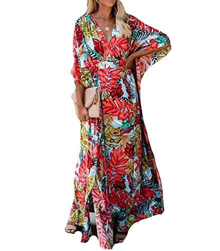 Meiling Women's Kaftan Nightgown Long Caftans Beach Maxi Dress Bikini Swimsuit Bathing Suit Cover Up Swimwear (Print U) #TOP8