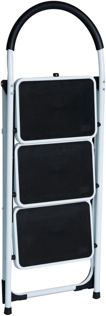 Good Life EN131 Folding 3 Step Ladder Home Depot Steel Step Ladders Lightweight 300 lb Capacity with Hand Grip Anti-Slip and Wide Pedal (3 Step) - - 