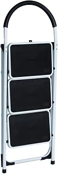 Good Life EN131 Folding 3 Step Ladder Home Depot Steel Step Ladders Lightweight 300 lb Capacity with Hand Grip Anti-Slip and Wide Pedal (3 Step)