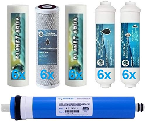 3 Jahre Ersatzfilter Set 6 Stufen Wasserfilter Umkehrosmose Osmoseanlage inkl. 75 GPD Membrane Filter Kartuschen 10 Zoll Wasser Trinkwasser Osmose 18x Filtereinsatz 12 Inline Patronen