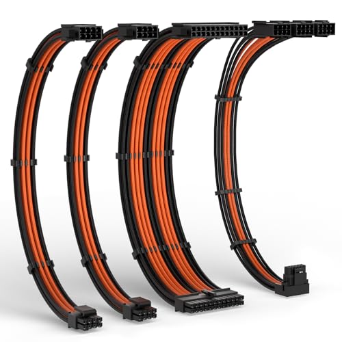 LTC 12VHPWR PSU Cable Extension Kit, 16AWG PCI-E 5.0 Power Supply PC Cable Extension, 1x 24 Pin ATX /2X 8Pin (4+4) EPS Cable / 3X (6+2P) to 12+4 Pin GPU, Soft Braided Sleeve Cable Combs, 300mm