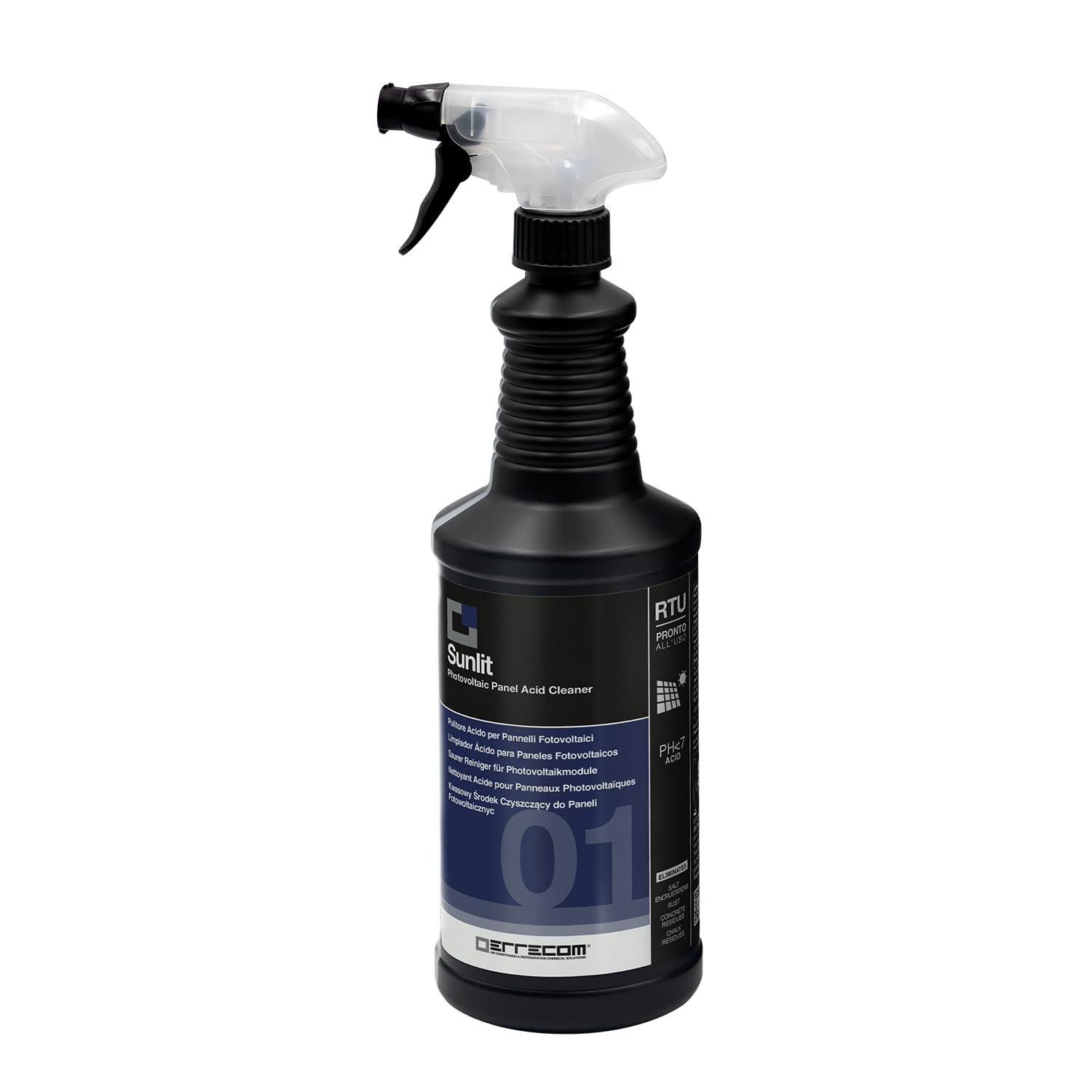 Errecom Sunlit, Acid Cleaner for Photovoltaic Panels, Ready-to-Use, 1 L Spray Bottle
