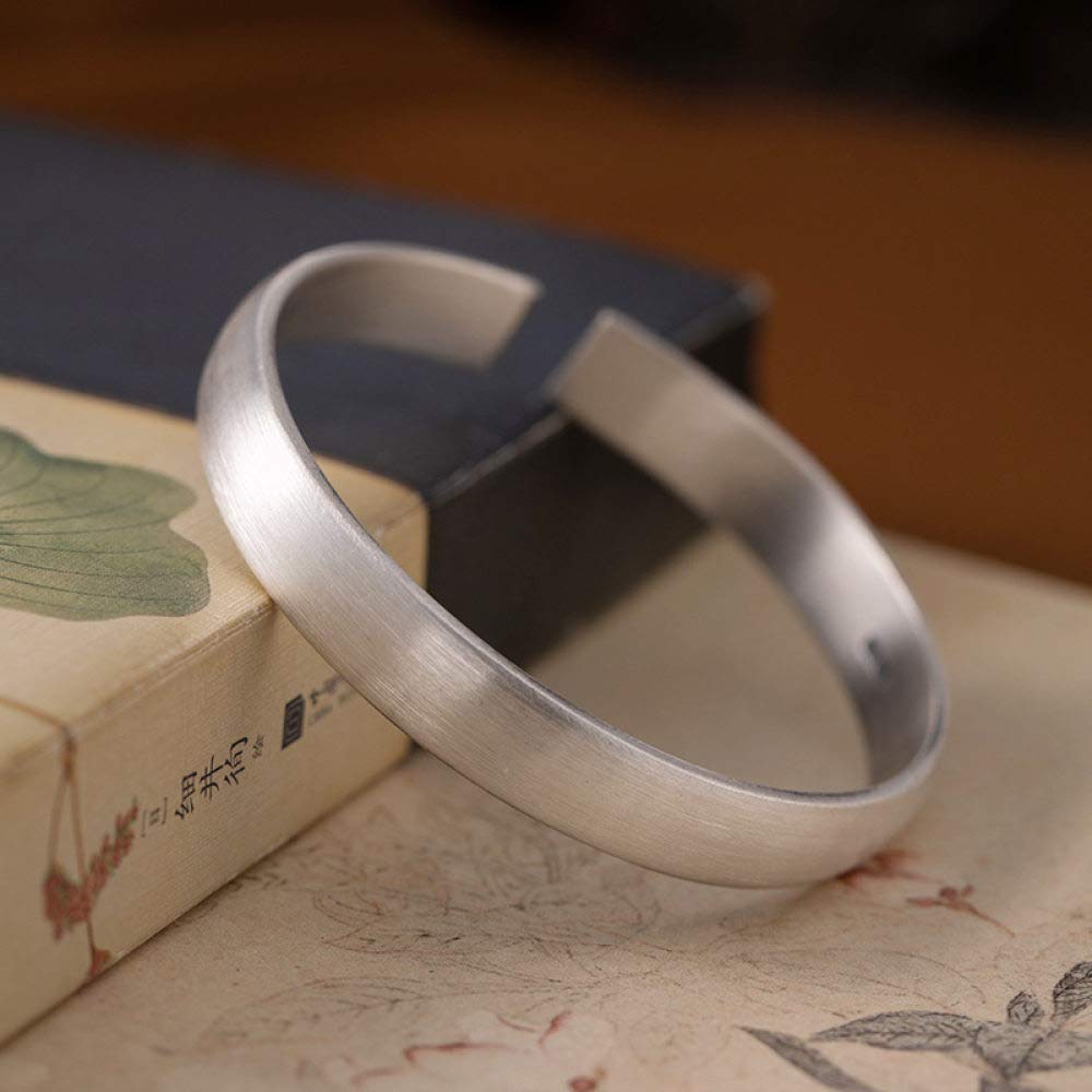 S925 Vintage Pulsera De Plata para Mujeres Hombres Lotus Apertura Pulido Mate Simple Y Sencillo Estilo Chino Personalidad Creativa Encanto Hermoso Regalo