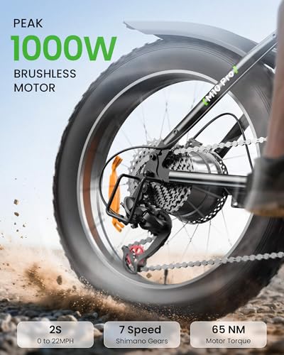 Image of isinwheel M10 Pro Electric Bike, 1000W Peak Motor, 22 MPH 20 inchx4 inch Fat Tire Ebike, USB Phone Charging Port, 10.4Ah Removable Battery, 7-Speed Electric Dirt Bike for Adults, Teens & Women