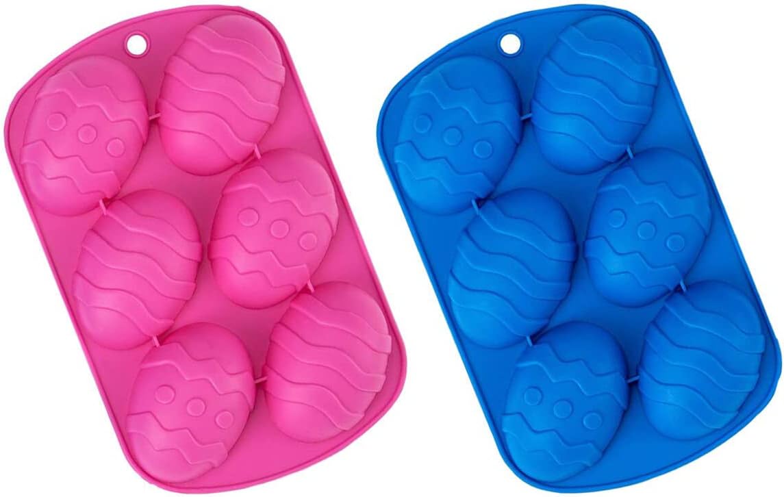 2 Pack Easter Egg Shape Silicone Treat Mold, Easter Silicone Mold for Chocolate, Candy, Baking Muffin, Cupcake, Jello, Soap, Bath Bomb, Ice Cube