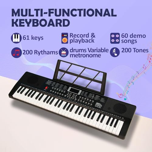 Image of INTERN Digital Keys Electronic Piano Keyboard | LED Display, Mic & Adapter | Music Keyboard for Experts & Beginners with 255 Rhythms, 255 Tones, 60 Demo Songs. (61 keys)