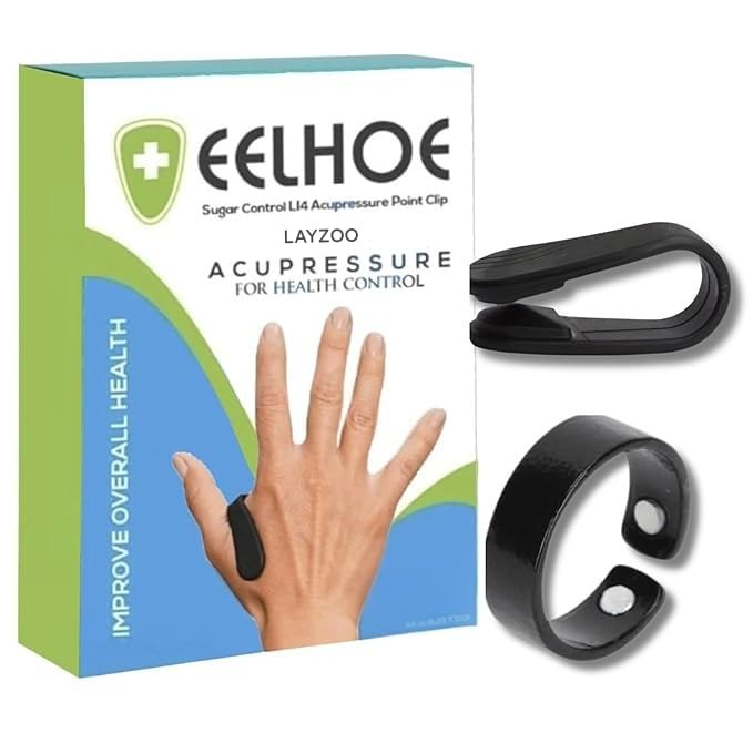 Sugar Acupressure Clip and Magnetic Ring Set for Diabetic Care, Blood Sugar Control Ring, Sugar Control Acupressure Point Clip for Diabetes, Migraine, Headache Support