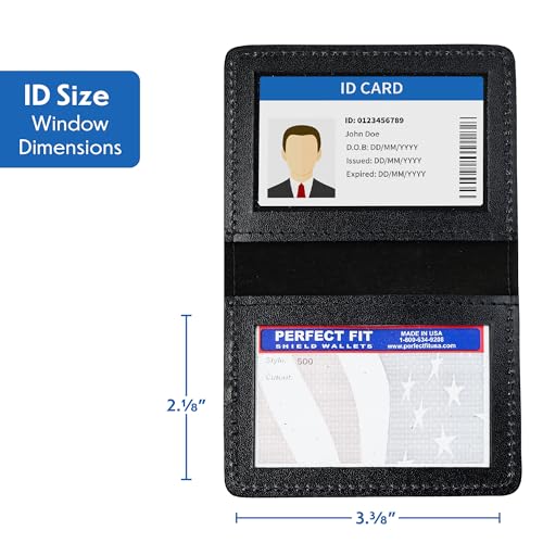 Perfect Fit Shield Wallets Duty Leather 2 ID Leather Bifold License Holder Dual Double I.D. Case Card Permit Slim Wallet (Black)2