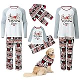 Weihnachten Schlafanzüge für Familie, Matching Weihnachts Pyjamas Set für Family, Weihnachten Pjs Set für Erwachsene Kinder, Schlafshirt Oberteil mit Hirsch Aufdurck Hose Hausanzug Sleepwear