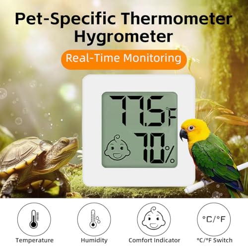 Image of MANON ROSA Bird Thermometer Hygrometer - Mini Digital Magnetic & Adhesive Pet Temperature and Humidity Sensor Gauge for Parrot Cages, Lizard Spider Snake Gecko Reptile Rearing Boxes