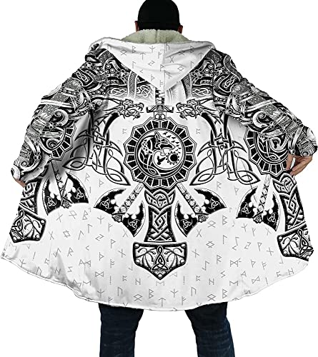 Viking Hooded Coats Unisex Faux Cashmere Robe Warm Long Sleeve Cloak Norse Myth Compass And Odin Raven Tattoo Overcoat2