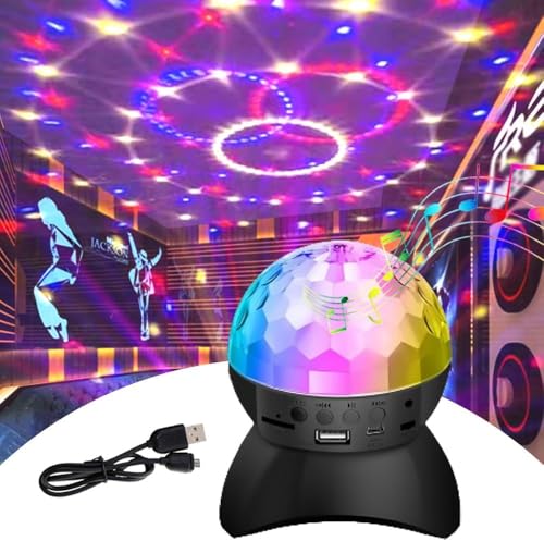 Disco Ball Light, DJ Strobe Light with Bluetooth Speaker RGB Stage Lights, Portable Crystal Party Lights for Xmas KTV Club Pub Show Home Theater (Black)