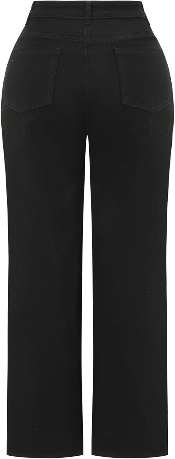 THUNDER STAR Womens High Waisted Wide Leg Jeans Stretchy Distressed Denim Pants - Image 3