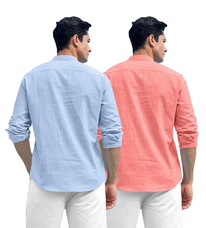 Image of ROYALSCOUT Combo of Men's Solid Cotton Blend Full Sleeve Straight Kurta Shirt (Pack of 2)