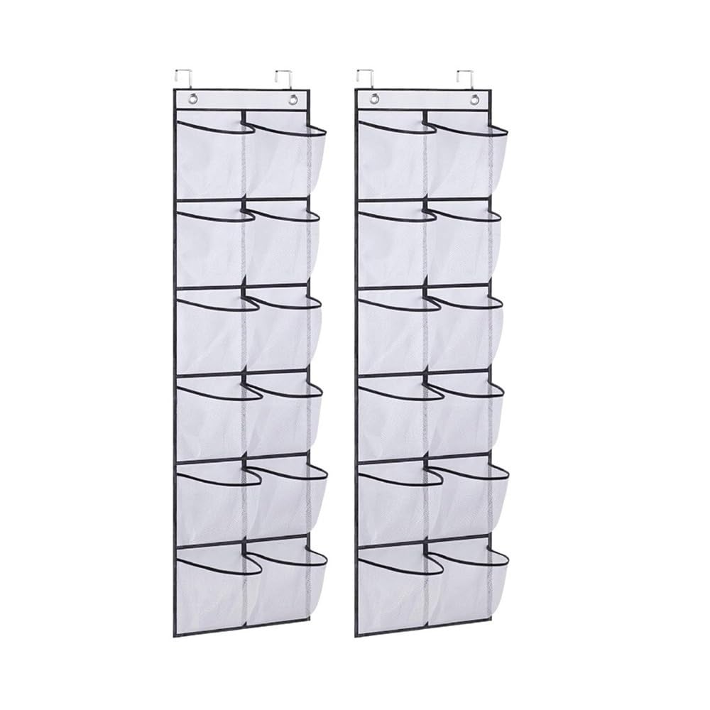 Cfcmztzped White Over Door Shoe Organizer, 24 Large Mesh Pockets, Hanging Storage Rack