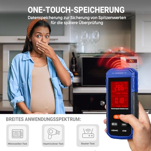 KENMIC Wiederaufladbares EMF-Messgerät, Strahlungsdetektor Tragbarer Handgehaltener Detektor für Elektromagnetische Felder mit Digitalem LCD, Prüfung von EF/MF - Blau