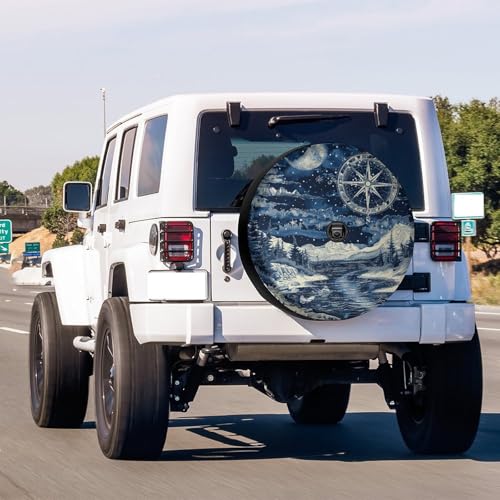 Image of Delerain Spare Tire Cover with Backup Camera Hole Retro Sea Sky Compass Wheel Covers Sun Protection Waterproof for Truck RV Trailer SUV and Many Vehicle (14 Inch for Diameter 23 inch-27 inch)