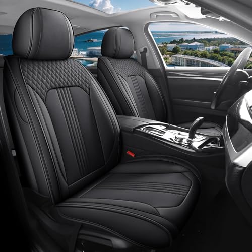 Cartoerass Car Seat Covers Front Seat Fit for Toyota Yaris Nappa Leather Car Seat Covers Sets Breathable Anti-Slip Waterproof Automotive Protector Seats(Black,Front)