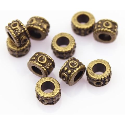 LolliBeads (TM) DIY Jewelry Making Antique Brass Bronze Vintage Style Round Bead Spacer with Large Hole (30 Pcs) Cover