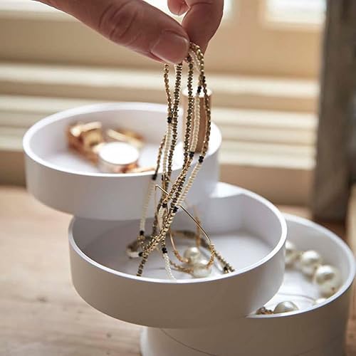 Miniatura 7 de Yamazaki Home Joyero apilado de plástico + madera pequeña blanca