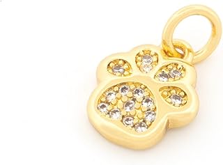 Vintageparts Pfotenanhänger aus Messing 11 x9 mm mit Einer 18K Goldbeschichtung und eingefassten Zirkonias Anhänger zum Schmuck basteln, Armbänder und Ohrringe gestalten