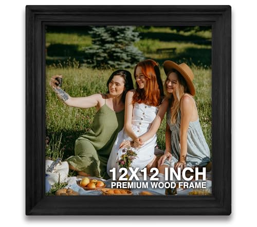 Image of 12x12 Photo Frame | Aesthetic Photo Frame | Small Frames for Photos | Black Wooden Photo Frames for Wall | Modern Home & Office Decor (12x12 inch, Black)